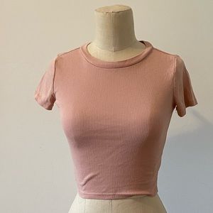 2 H & M crop tees. One mauve and one white. Size small.